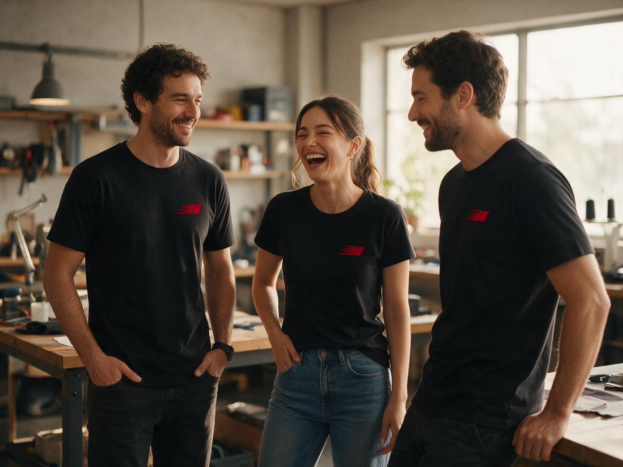Equipe uniformizada com camisetas personalizadas